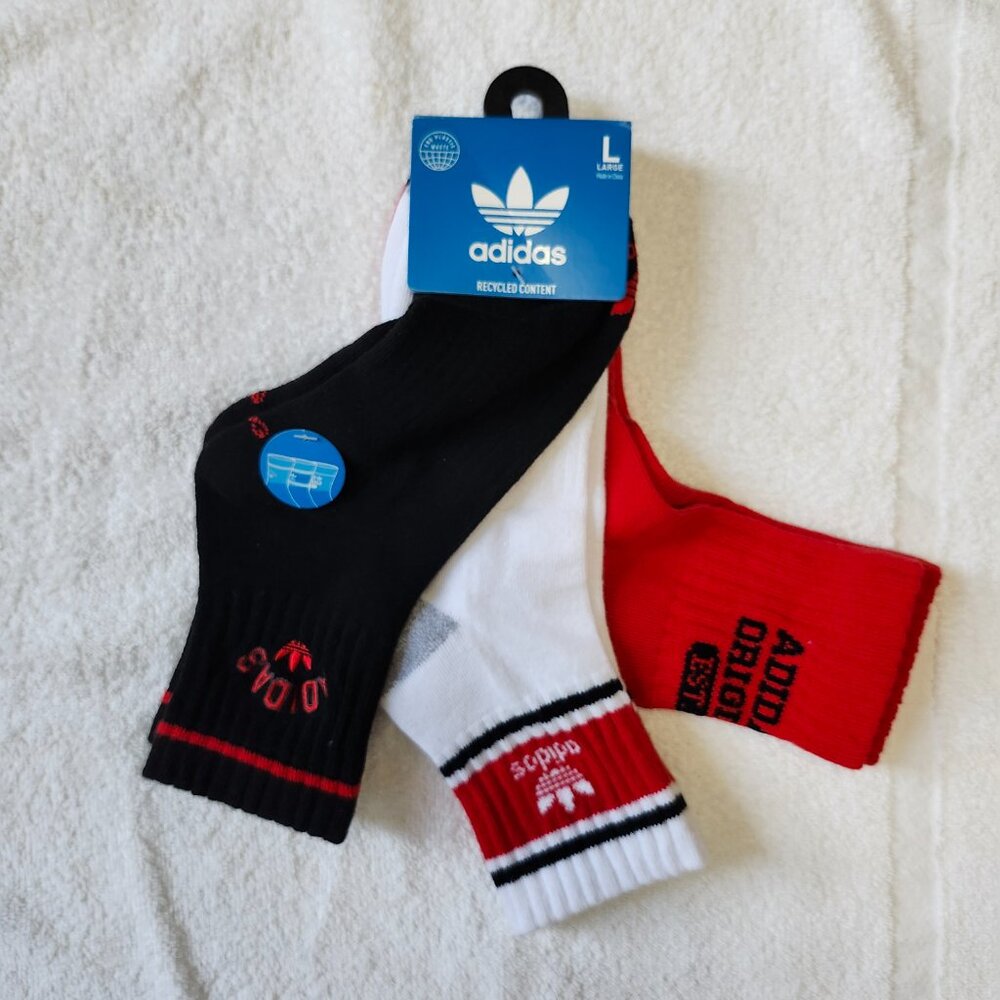 Adidas Originals Mixed Graphics Quarter Socks, 3Pk Size